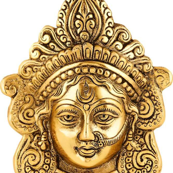 Ambika Durga Face Wall Hanging Metal Idol Showpiece - 15.24 cm (Gold Plated, Metal, Gold)