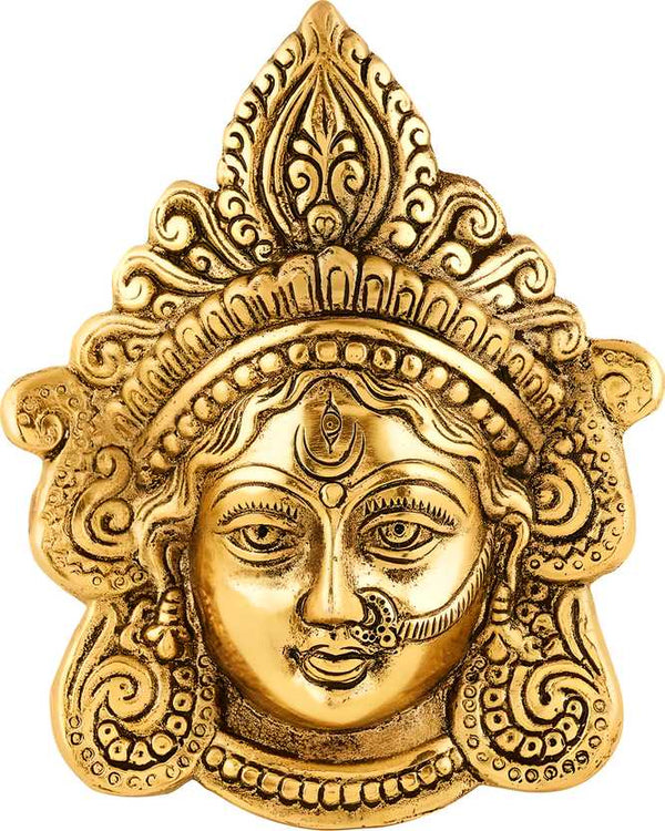Ambika Durga Face Wall Hanging Metal Idol Showpiece - 15.24 cm (Gold Plated, Metal, Gold)