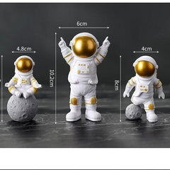 Astronaut Spaceman Statue Ornament Home Office Desktop Figurine Decors Set of 3 - Golden