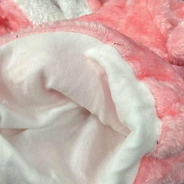 Baby Girl Thick Woolen Hooded Coat – Pink Cartoon Rabbit Design (Ages 1-5)